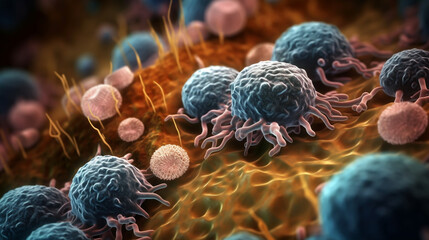 The Secret World of Microbes, A Close-Up of 3D Microscopic Bacteria in the Body. Generative AI