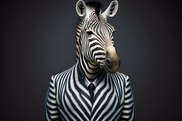 Fototapeta na wymiar The zebra in a business suit - ready to tackle the corporate world, creative stock image of animals in business suit. Generative AI