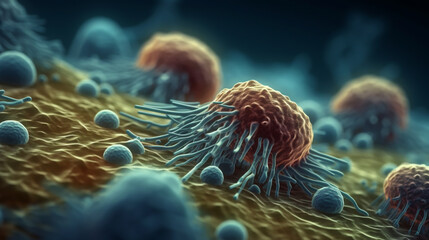 Bacteria in the Body, A Detailed 3D Microscopic View. Generative AI