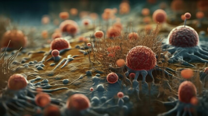 Bacteria in the Body, A Detailed 3D Microscopic View. Generative AI
