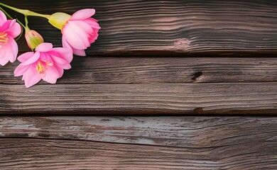 blossom flowers on wooden background, Generative AI