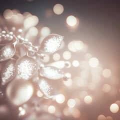 Beautiful festive background image with sparkles and bokeh in pastel pearl and silver colors. Created using ai generative. 