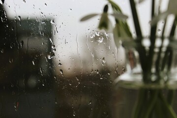 Flowers on the rainy window