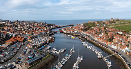 Obraz premium Aerial view of the Yorkshire coastal town of Whitby