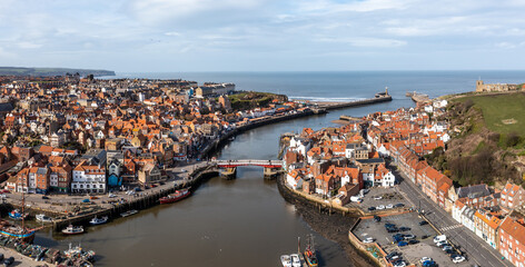 Aerial view of the Yorkshire coastal town of Whitby