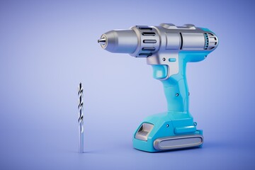 electric drill blue and drill on a blue background. 3D render