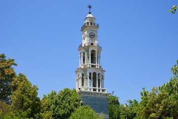 imposing bell tower of the church of the Holy Apostles Peter and Paul is the trademark of Argalastit