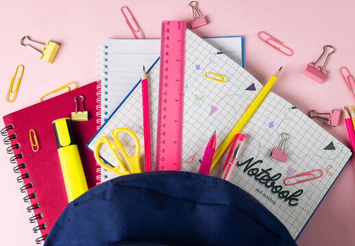 Notebooks in Backpack Mockup