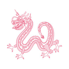 Obraz premium Traditional white red chinese dragon. Zodiac sign. Vector illustration.