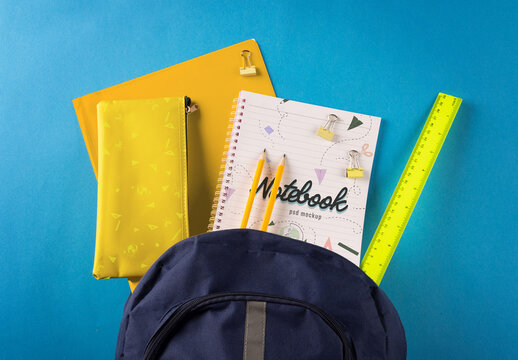 Notebooks in Backpack Mockup