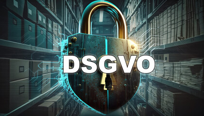 DSGVO &ndash; Datenschutzgrundverordnung &ndash; Vorh&auml;ngeschloss vor Aktenarchiv zum Schutz der Daten, Generative AI