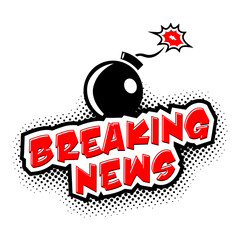 Obraz premium Information bomb of breaking news. Vector label in comics style on transparent background