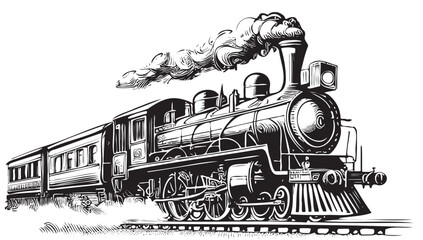 Retro Steam Train hand drawn sketch illustration - obrazy, fototapety, plakaty