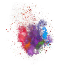 Explosion of multi-colored paint, bright vibrant pigments. Noisy dust and powder texture, flicker and shimmer noise
