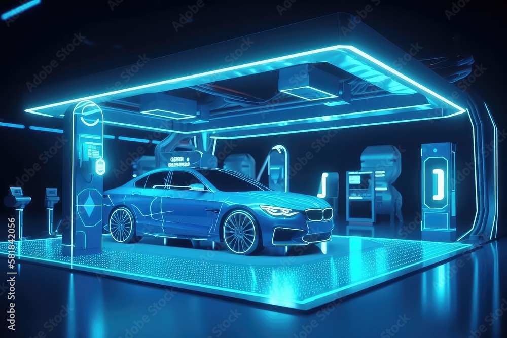 Poster futuristic auto service station. generative ai