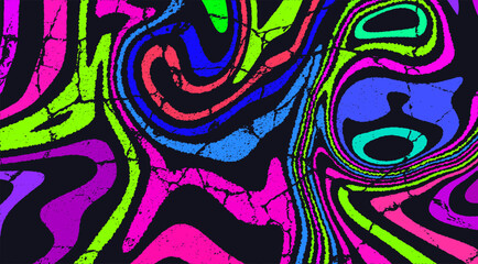 Trippy strip psychedelic pattern. Neon grunge wavy background