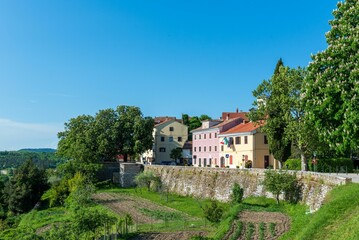 Fototapeta na wymiar Townscape of the small idyllic town of Oprtalj in the Istria region in Croatia