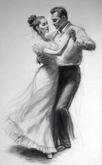 Flamenco couple dancing together, pencil sketch style. Generative AI