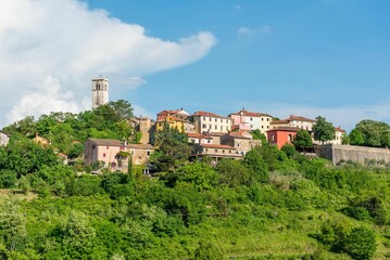Fototapeta na wymiar Townscape of small idyllic town of Oprtalj in Istria region in Croatia