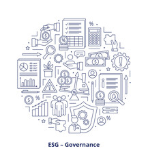 ESG Governance concepts, icons set. Icons placed in a circle. Vector illustration isolated on a white background