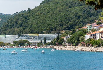 Fototapeta premium Beaches and hotels in the seaside town of Rabac in Croatia