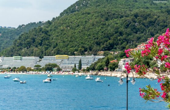 Beaches and hotels in the seaside town of Rabac in Croatia