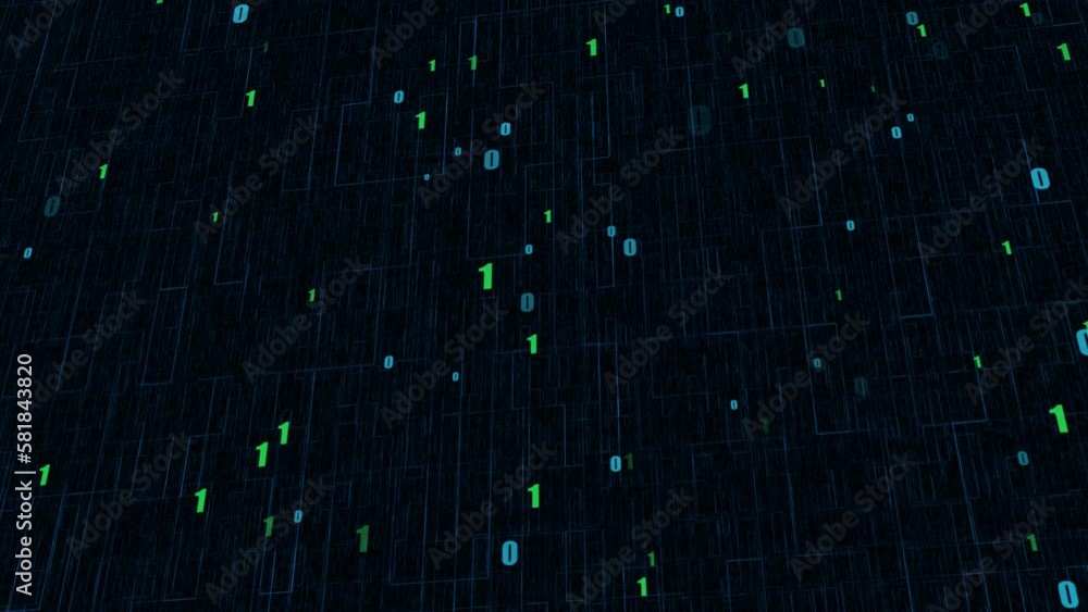 Poster background technology green and blue binary numbers move beautifully with a moving back line at the 