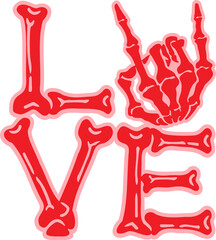 Skull Love sign words decor design.