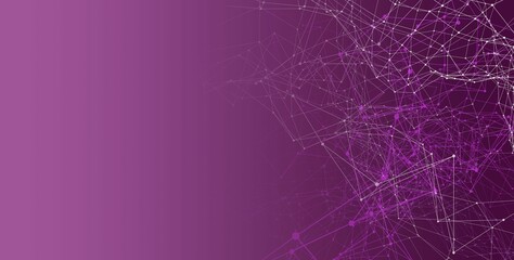 Abstract Illustration of lines and dotted particles on purple background with copy space on left