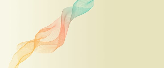 Digital Illustration of waves and particles. Curvy wireframe on bright gradient background.