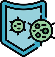 Shield virus icon. Outline shield virus vector icon for web design isolated on white background color flat