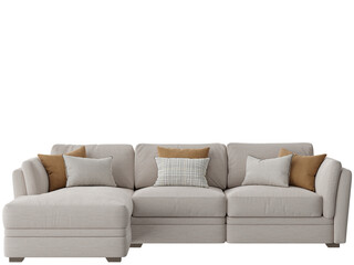 comfortable contemporary sofa and pillows isolated on white background, 3d render