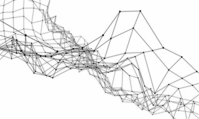 Abstract Illustration of black lines and dotted particles on white background with copy space.
