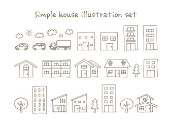 ペンを使った手描きのかわいい家のイラスト素材