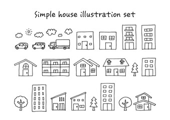 ペンを使った手描きのかわいい家のイラスト素材