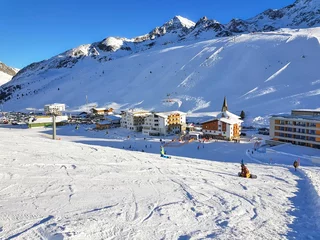 Fotobehang Kuhtai Ski Resort in alps in Austria © Marko Klarić/Wirestock Creators