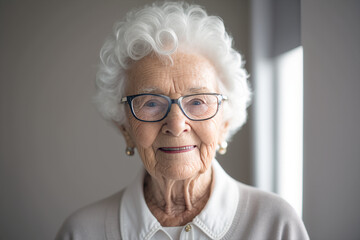 Generative ai close up portrait of senior old smiling grandmother woman
