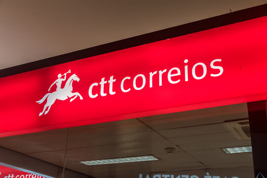 Lisbon, Portugal - December 6, 2022: Logo of CTT Correios de Portugal, S.A., CTT &ndash; Post of Portugal.