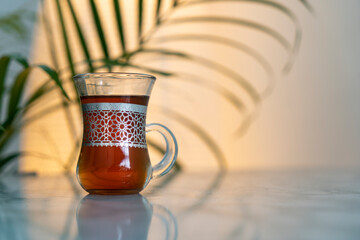 Lemon tea in a traditional glass