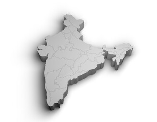 3d India map illustration white background isolate