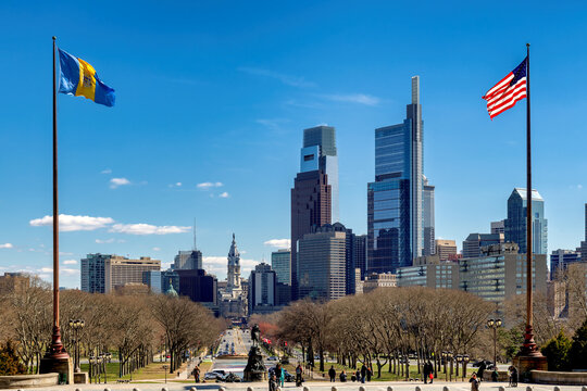 Philadelphia Skyline In Spring Sunny Day, Philadelphia, Pennsylvania