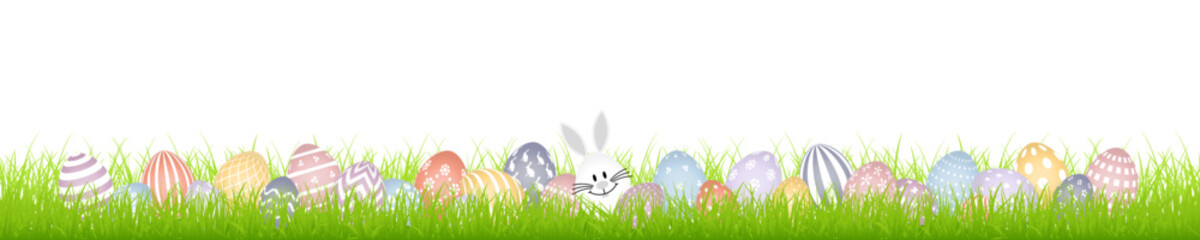 Weißes Hasenei 28 Ostereier Muster Wiese Banner Bunt