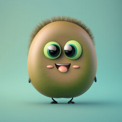 Cute Cartoon 3D Kiwi Fruit Character with Deep Eyes generative ai