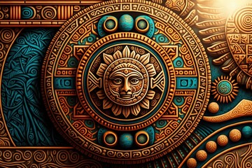 Background with Mayan patterns, adornments, background. Generative AI - obrazy, fototapety, plakaty