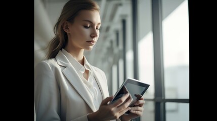 Obraz premium Business People using tablet with blank screen for tablet mockup in working office, Business Concept People using tablet, AI generated