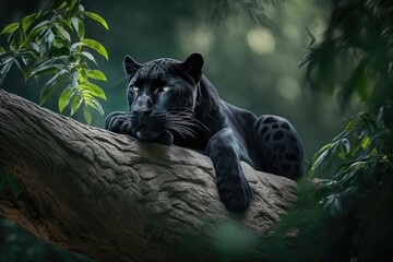 A black panther resting on a brunch generated by AI