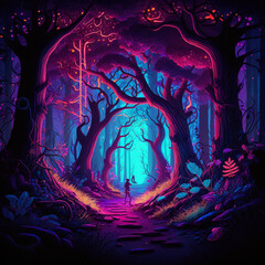 forest and flowers at night full of colors made with Generative AI