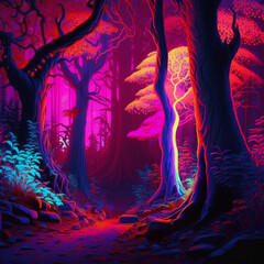 forest and flowers at night full of colors made with Generative AI