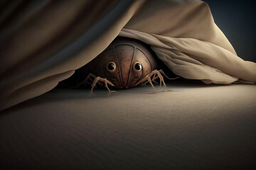 A bedbug hiding between the sheets Generative AI
