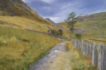 Digital painting of Cwmorthin Slate Quarry at Blaenau Ffestiniog